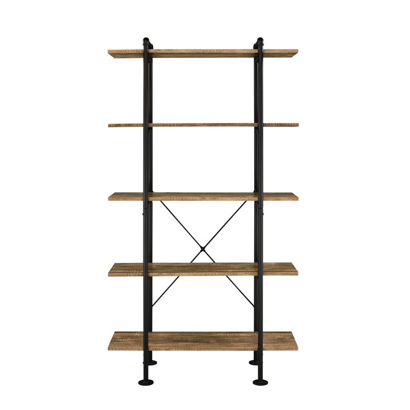 Rustic Oak Storage Bookshelf - Black Metal Frame, Decorative Piece Modern Bookcase Finish, Base For A Chic Look