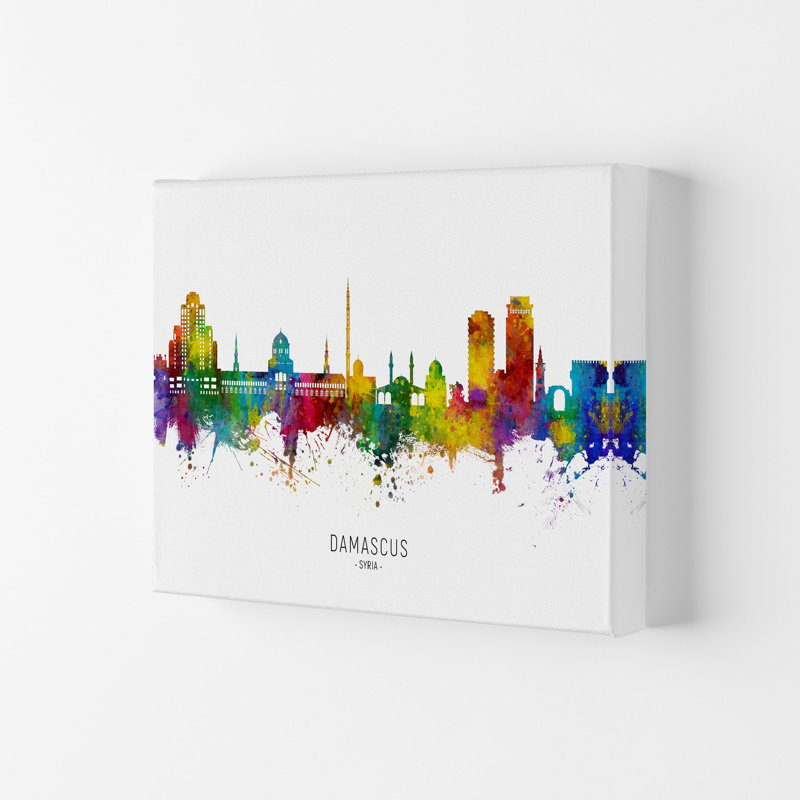 Damascus Syria Skyline by Michael Tompsett - Print, 59.4cm H x 84cm W x 4cm D, Wrapped Canvas