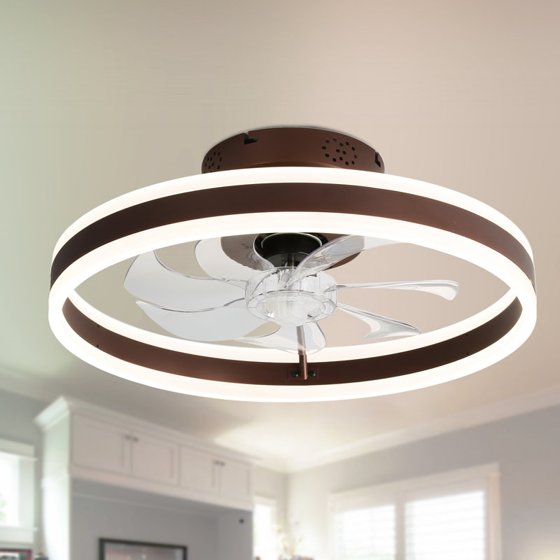 Ventilateur de plafond encastré moderne brun de 20 po avec lumières Desnoyer, à intensité variable 3 couleurs et à 6 vitesses avec télécommande et commande APP, ventilateur de plafond fermé à profil bas pour salon de chambre à coucher
