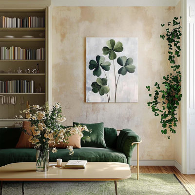 Wall Art For Living Room Vintage Green Clover Poster Bedroom Wall Decor Shamrocks Pictures For Office Home Decor Stretched Canvas Artwork Ready To Hang, Framed 20X24in