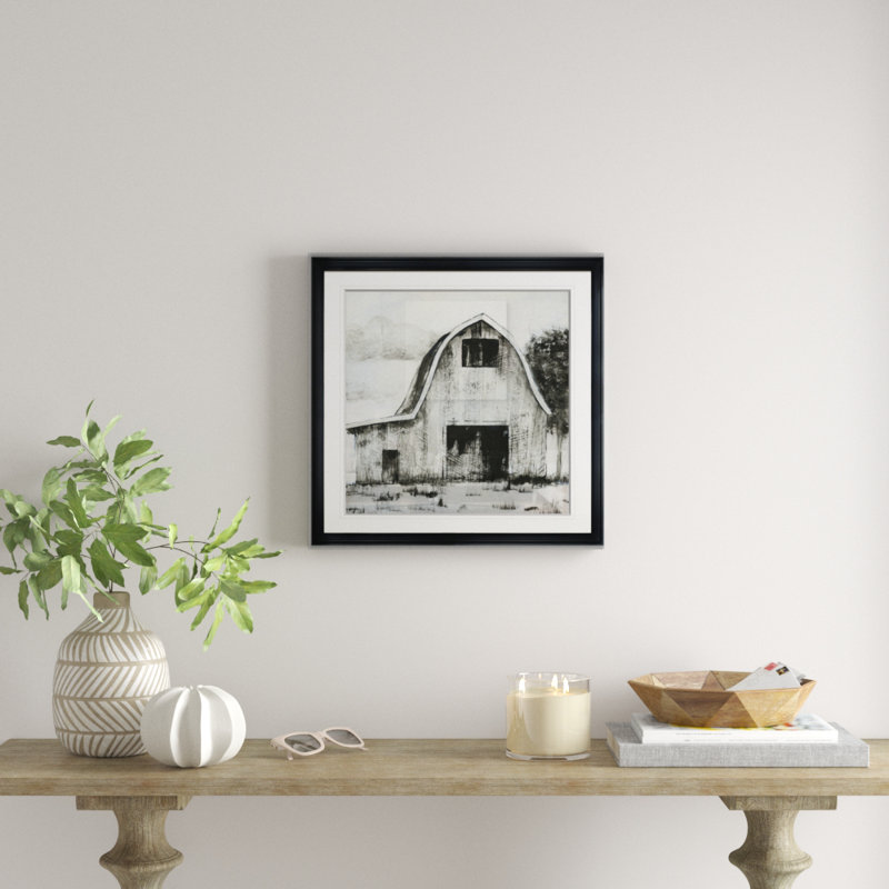 «Black and White Barn II», reproduction d'art, H 30,5 po x l 30,5 po x P 1,5 po, Cadre plastique noir