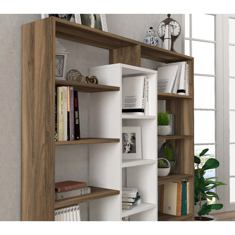 135.7cm H x 125cm W Library Bookcase, Walnut White