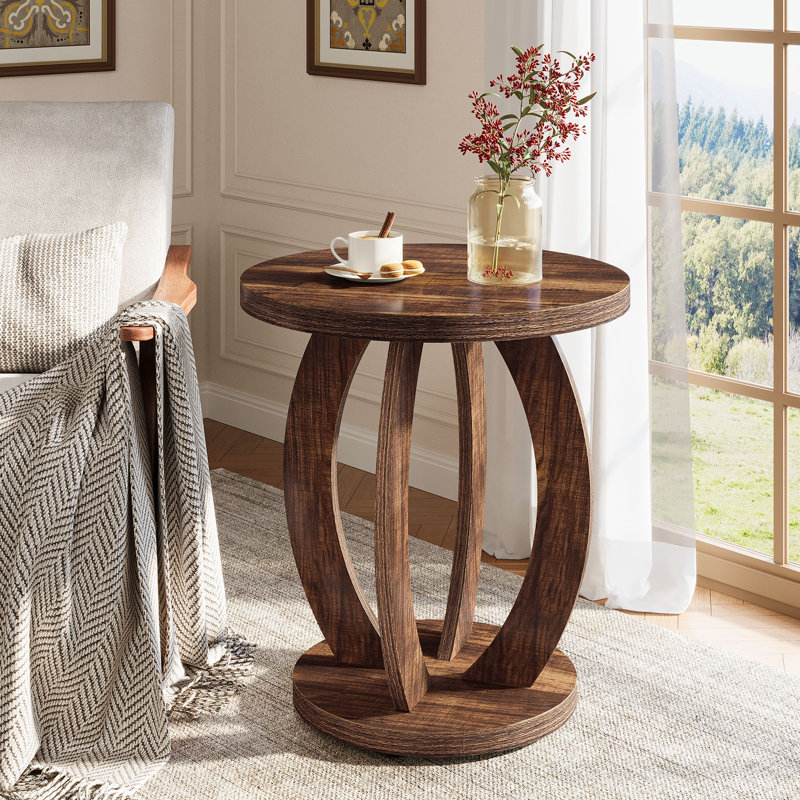 24-Inch Tall Round End Table, Set Of 2, Coffee Brown