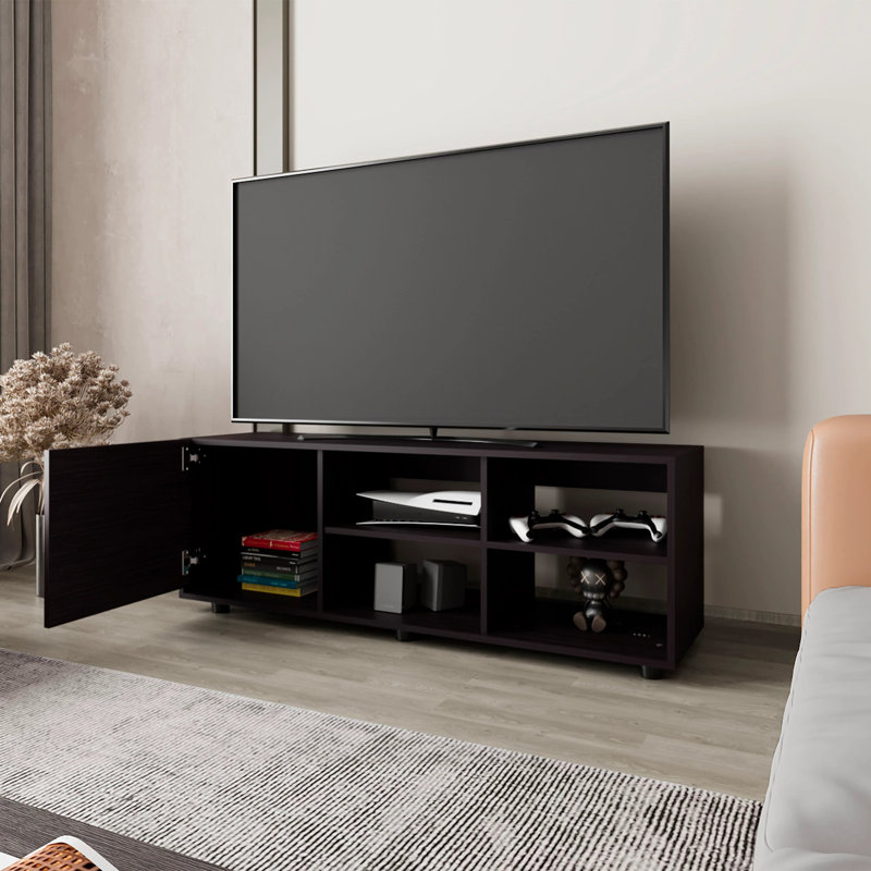 Wengue TV Stand with a Door and Open Storage