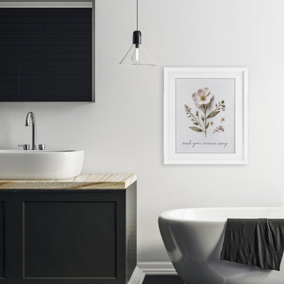 Pressed Flower Wash Worries Away Framed Print Under Glass, design by Lettered and Lined