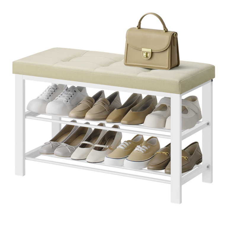Amsterdam 8 Pair Shoe Storage Bench, Cream White/Cloud White