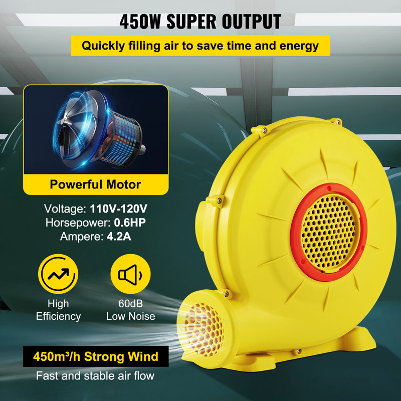 VEVOR Yellow 450W Portable Air Blower Fan for Inflatable Bounce Houses