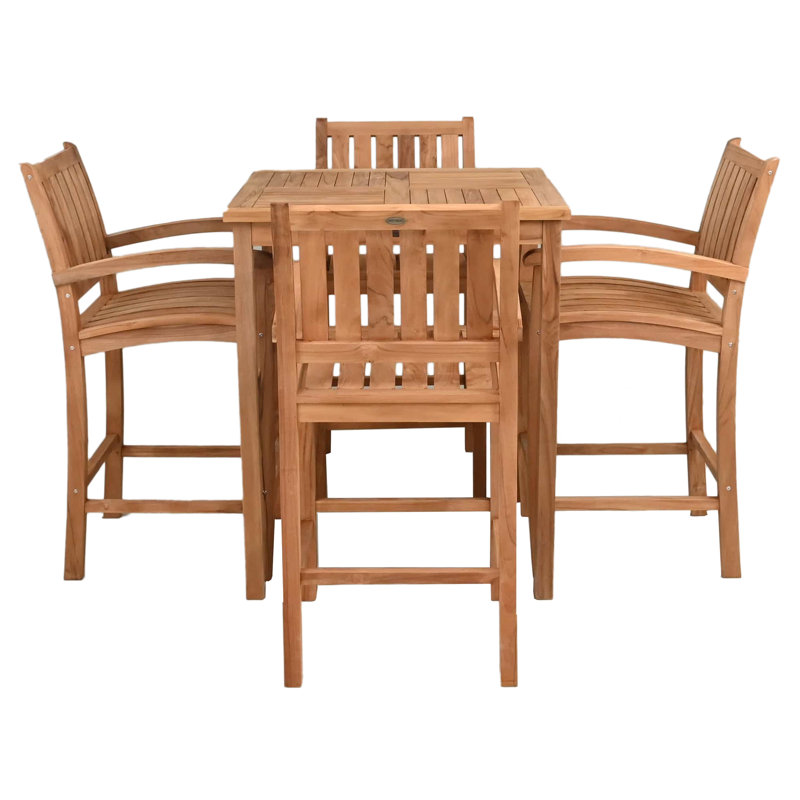 Ensemble de bar en bois de teck avec table bistro carrée et tabourets de bar avec accoudoirs Abacho, 4