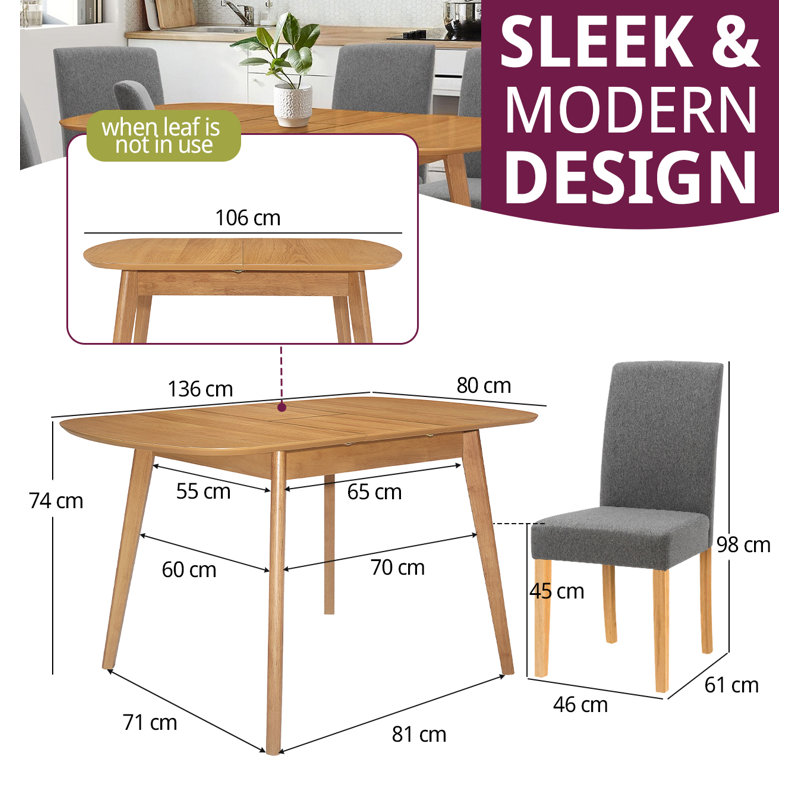 Balani 6 -Person Butterfly Leaf Dining Set, Grey