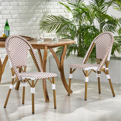 Ensemble de 2 chaises d'extérieur en rat et aluminium pour l'extérieur, rouge rouillé et blanc, fini imprimé bambou