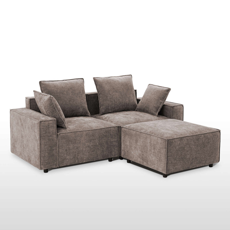 Causeuse modulaire avec repose-pieds Makassar, Chenille brun clair