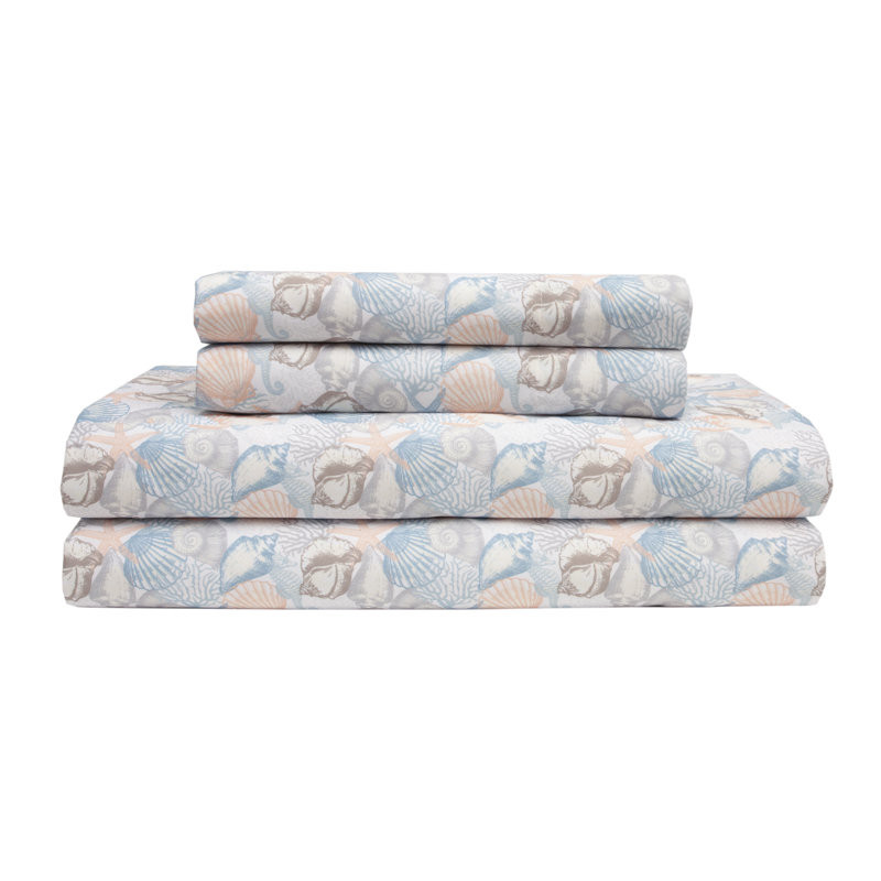 Full Blue Coastal Print Microfiber Sheet Set
