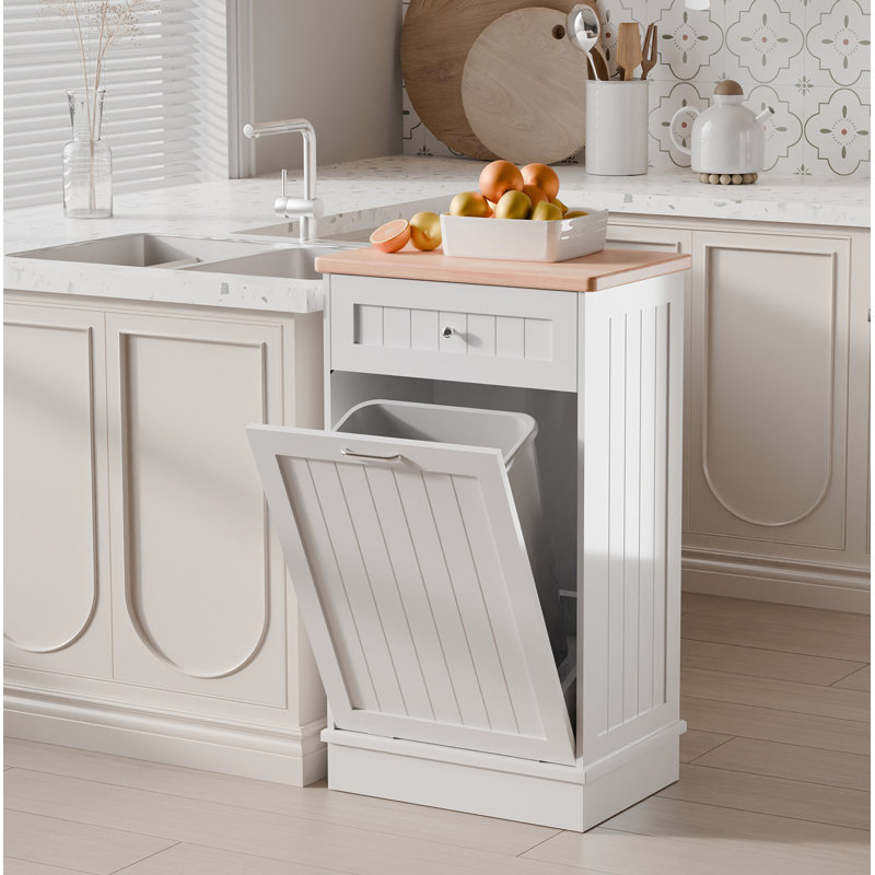 Armoire poubelle inclinable 10 gallons Havant, Blanc / Naturel