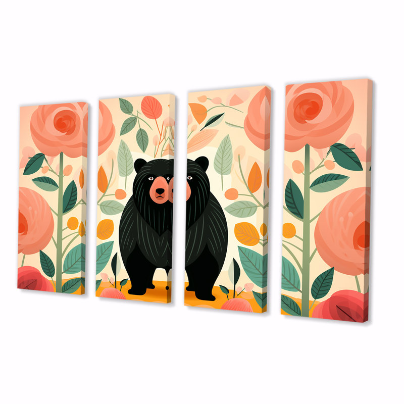 «Pink Tropical Bear Harmony III», ensemble d'art mural 4 pièces, H 28 po x l 48 po