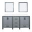 Meuble-lavabo double gris foncé de 72 po X P 22 po D, plateau en quartz blanc et 30 po Miroirs-1643463369-1643463366