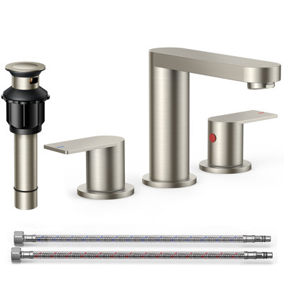 Bathroom Faucets 3 Hole, 8 Inch Widespread Vanity Faucet For Bathroom Sink With Pop-up Drain And Cupc Supply Lines