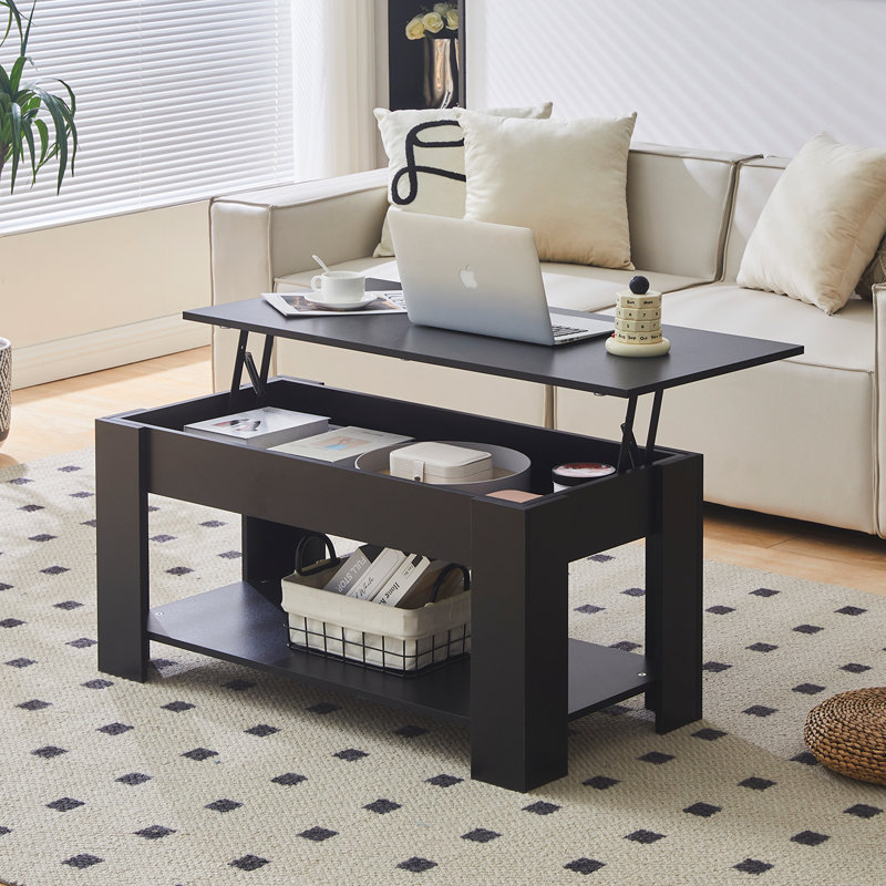 Lorayn Lift Top Four Leg Coffee Table with Storage, Black