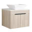 Meuble-lavabo moderne de 24 po. Chêne blanc avec lavabo en céramique. Porte à fermeture en douceur pour un lavabo de moment de détente. Fixé au mur. Expérience silencieuse