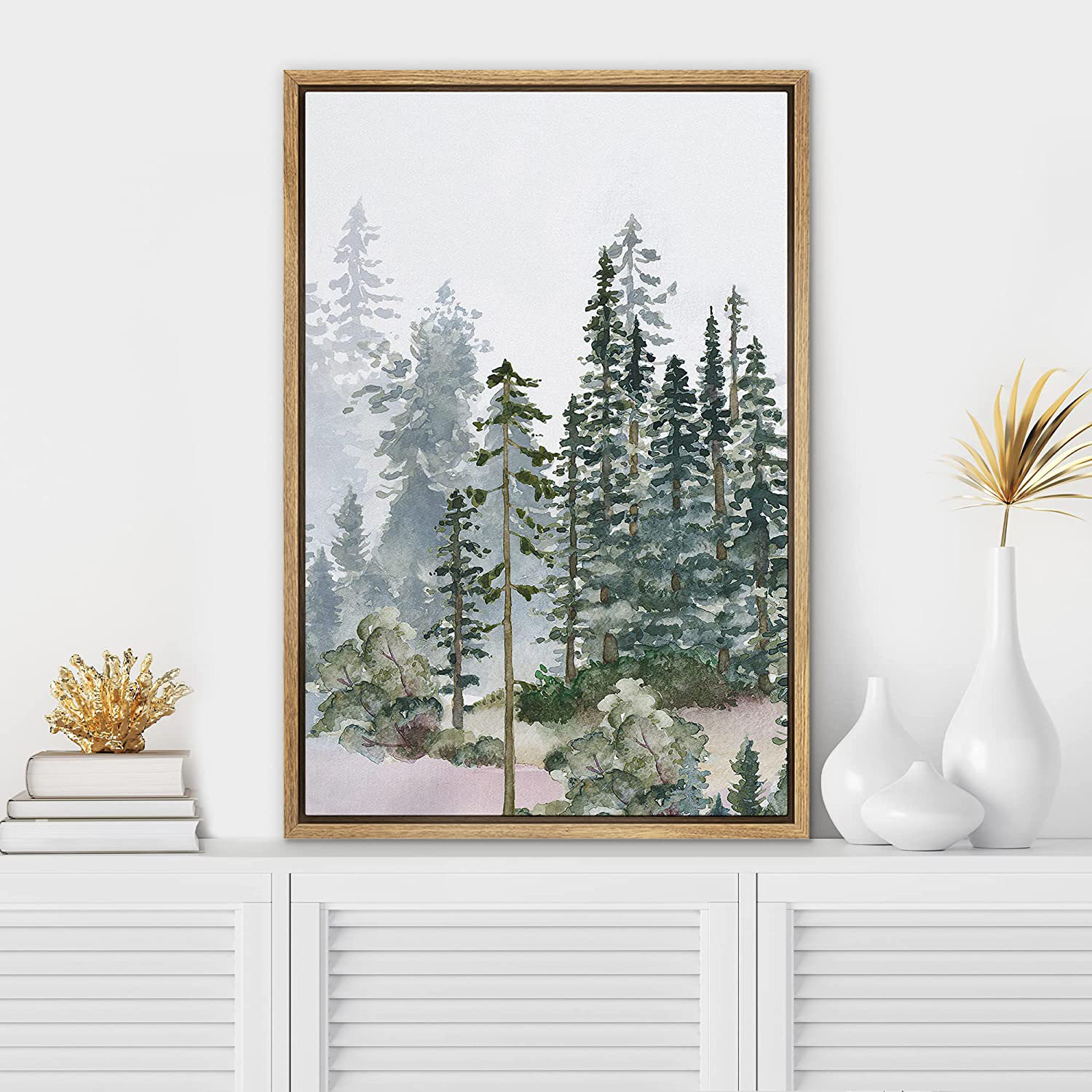 IDEA4WALL Canvas Print Wall Art Autumn Pine Tree Watercolor Forest ...