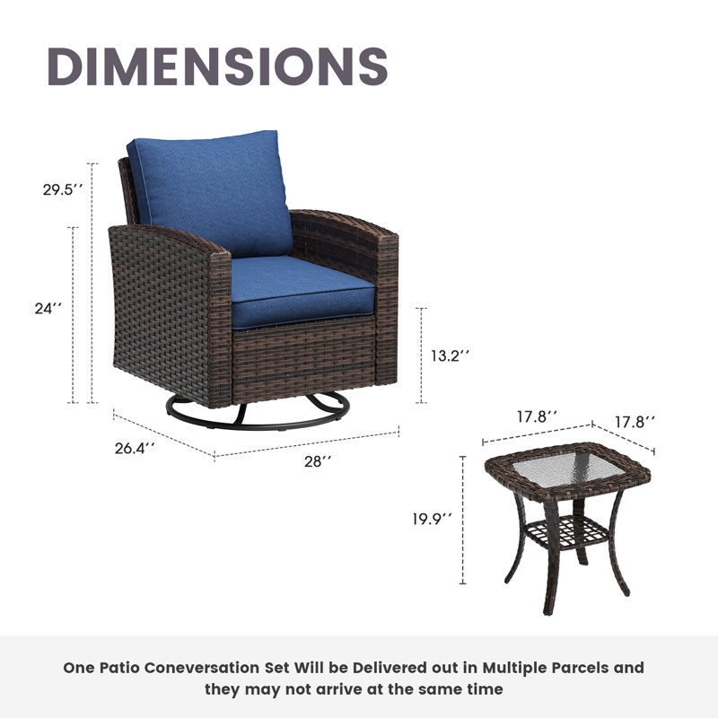 Chaise de patio pivotante à bascule avec table, Coussin bleu ardoise