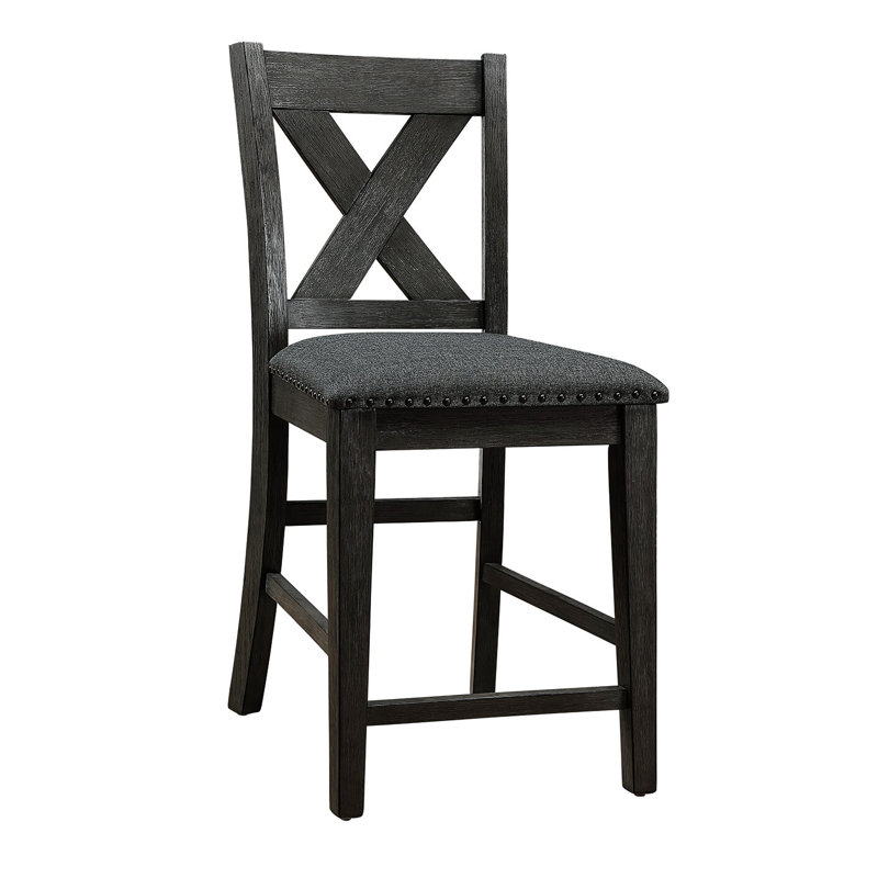 Chaises de salle à manger à hauteur de comptoir, finition grise, dossier en X, coussin de coussin (2 chaises modernes de 2, avec siège relaxant, fabrication en bois massif pour