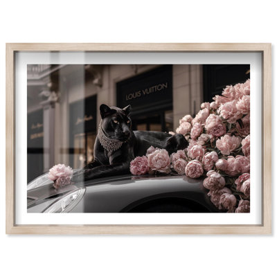 Panther Surrounded with Luxury Shadowbox Print Fashion Wall Art by Notoriart, Blonde Frame, 45 x 30