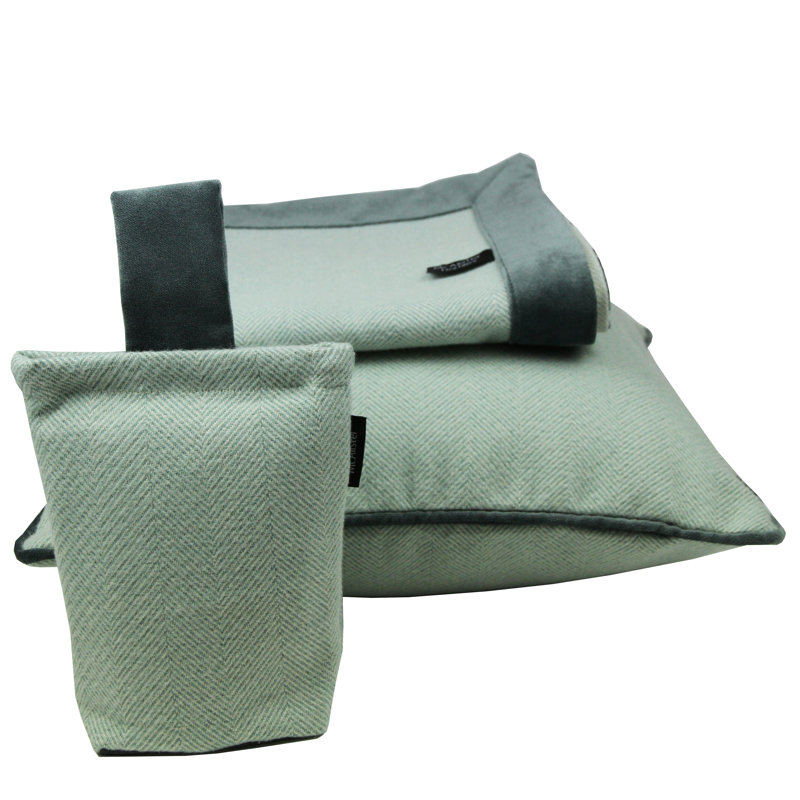 Barabara Velvet Solid Colour Bedspread, W50 x L255cm, Duck Egg Blue/Charcoal Grey