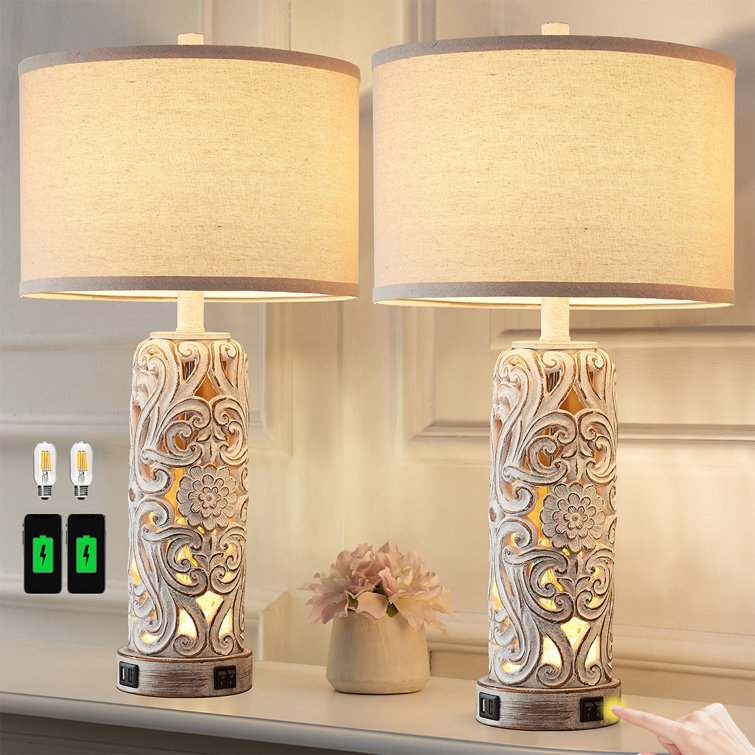 Karmisha 25" Resin Table Lamp Set With Night Light And USB Ports
