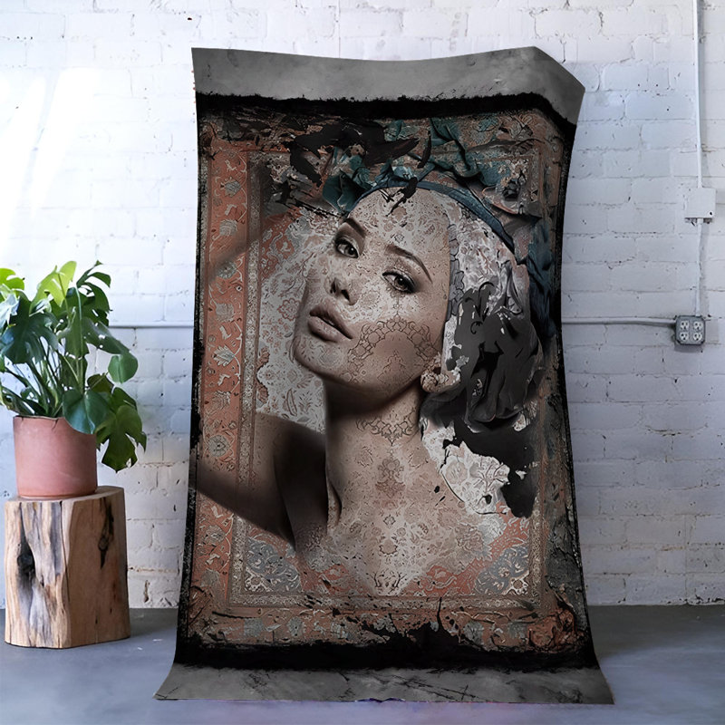 Tapis décoratif femme à motif abstrait moderne, Rectangle 3 pi 9,81 po x 4 pi 11,06 po
