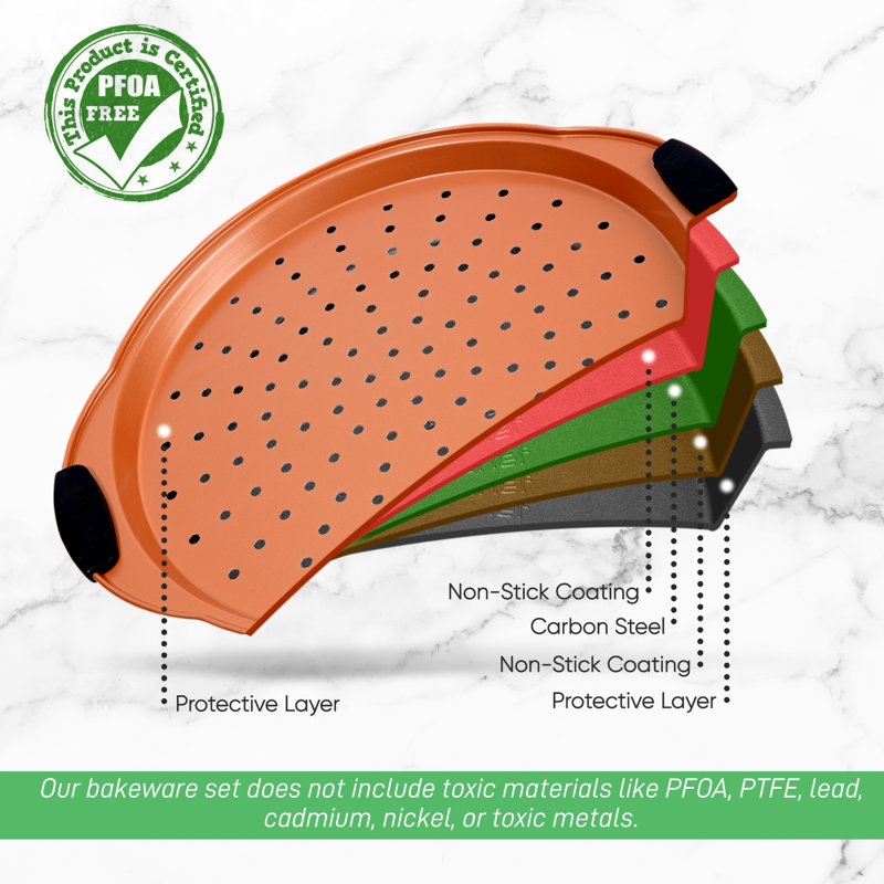 NutriChef Copper Non-Stick Pizza Tray with Silicone Handles