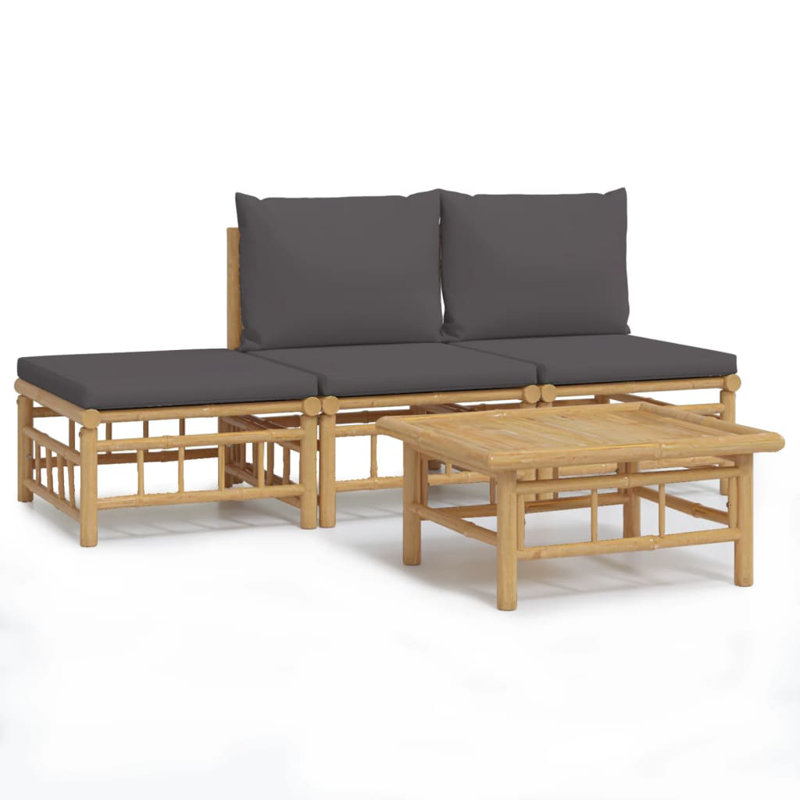 Ensemble de conversation pour 3 personnes avec coussins Christi, Gris foncé