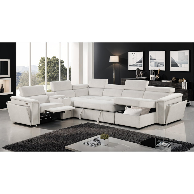 Canapé-lit modulaire inclinable électrique de style moderne en bois beige Harvey (inventaire CA Warehouse)