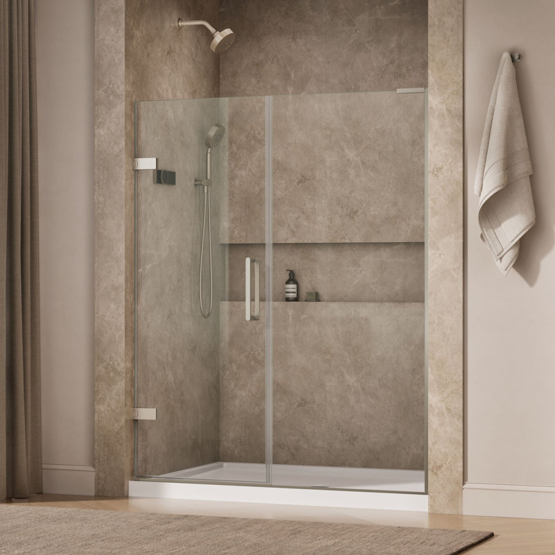 Composed 58-In58-3/4-In W X 71-1/2-In H Frameless Pivot Shower Door With 3/8-In Crystal Clear Glass And Back-To-Back Vertical Door Pulls