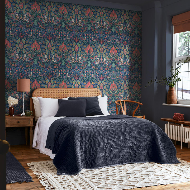 William Morris at Home Dove & Rose Carnival Wallpaper, Dark Blue