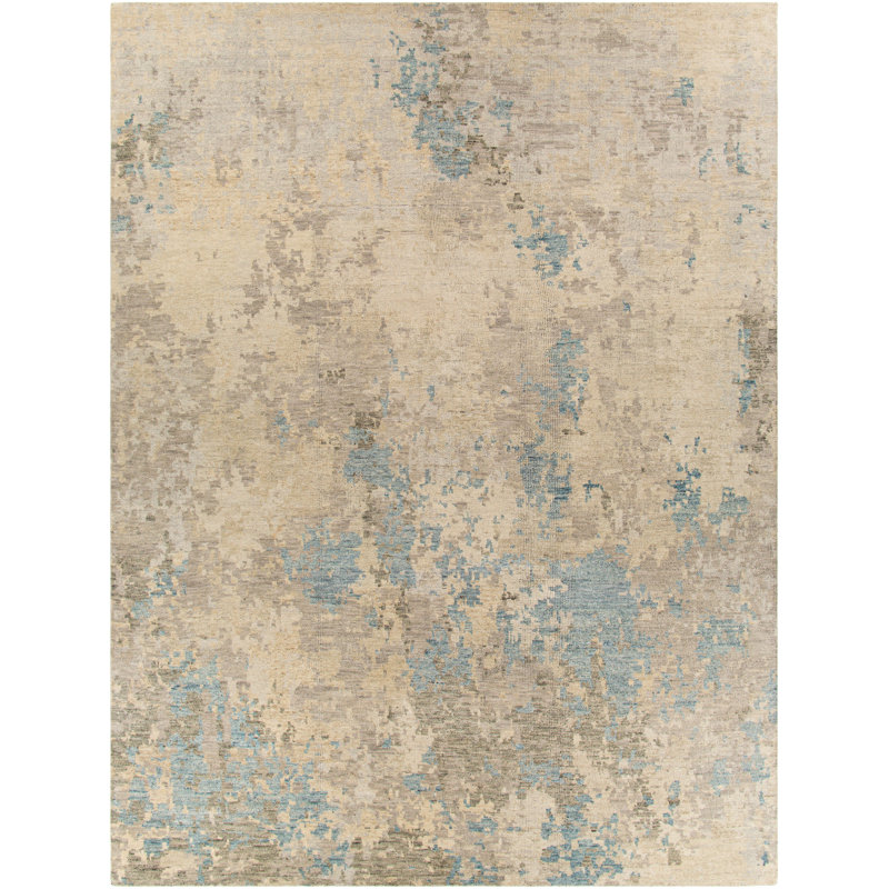 Tapis gris anthracite / denim / gris clair en laine noué à la main Refki, Rectangle 8 pi x 10 pi