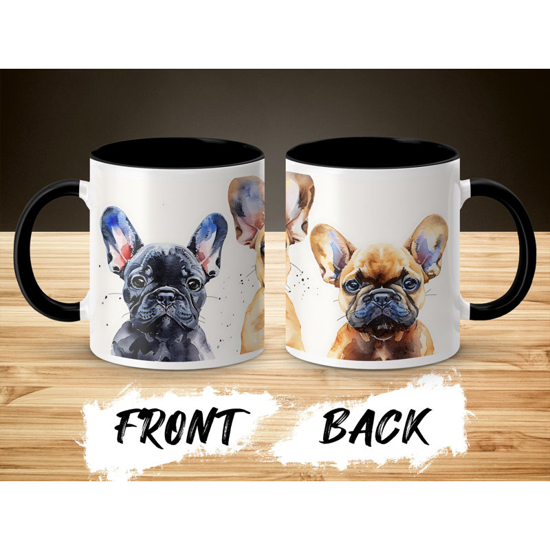 French Bulldog Watercolor Design 11oz Coffee Mug, Black, 2