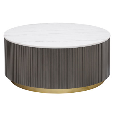 Kobielus Heritage Design - Kobielus Round Marble Top Coffee Table White And Charcoal