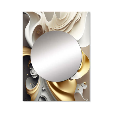 Krisma Abstract Geode Liquid - Marble Large Mirror, Cream Decorative Wall Mirror, Printed Metal Art