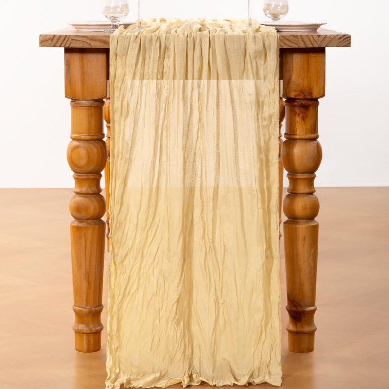 Ensemble de chemin de table champagne et doré champignon 12 pièces Boho Gauze 120 pouces, Or champagne, 120" L x 35" W