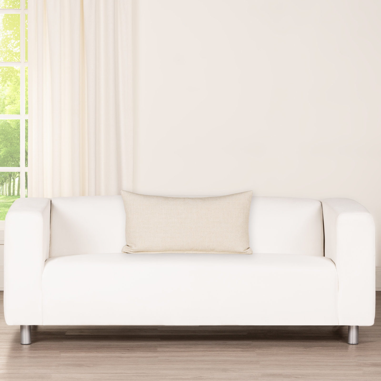Indy Faux Linen Accent Pillow, Feather, Cream, Rectangle 14"H x 26"W