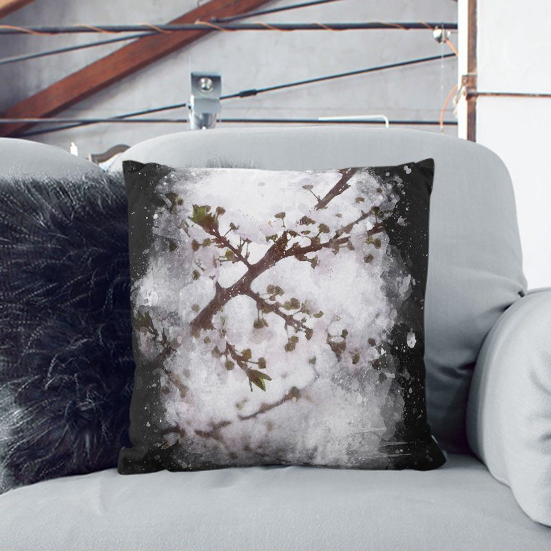Branch of a White Cherry Blossom Tree Cushion with Filling, 40cm H x 40cm W x 15cm D