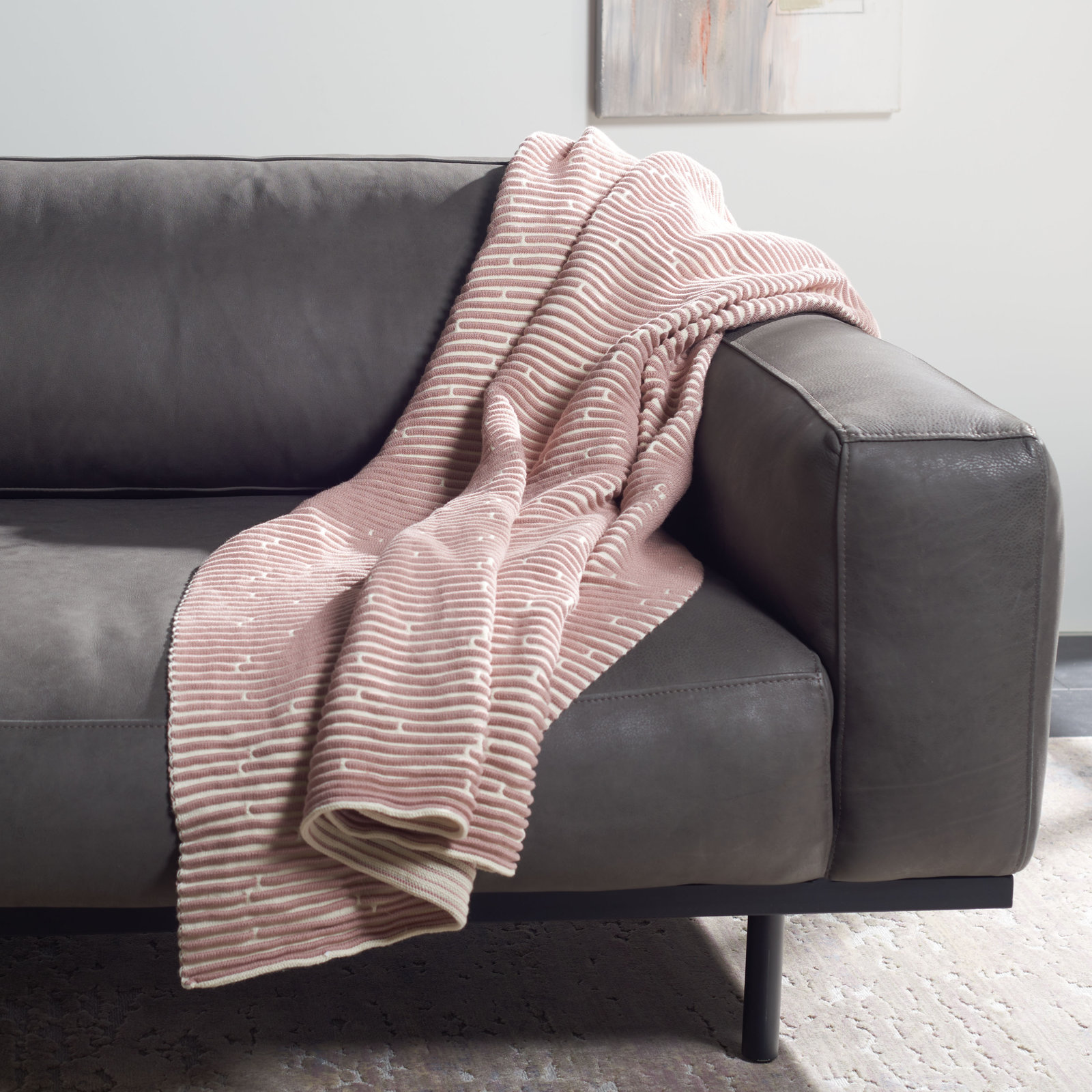 Lilia Cotton Knitted Throw Blanket, Pink/Beige