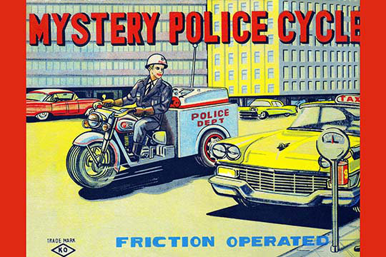 « mystère policière cycle », affiche rétro, 24 po x 36 po