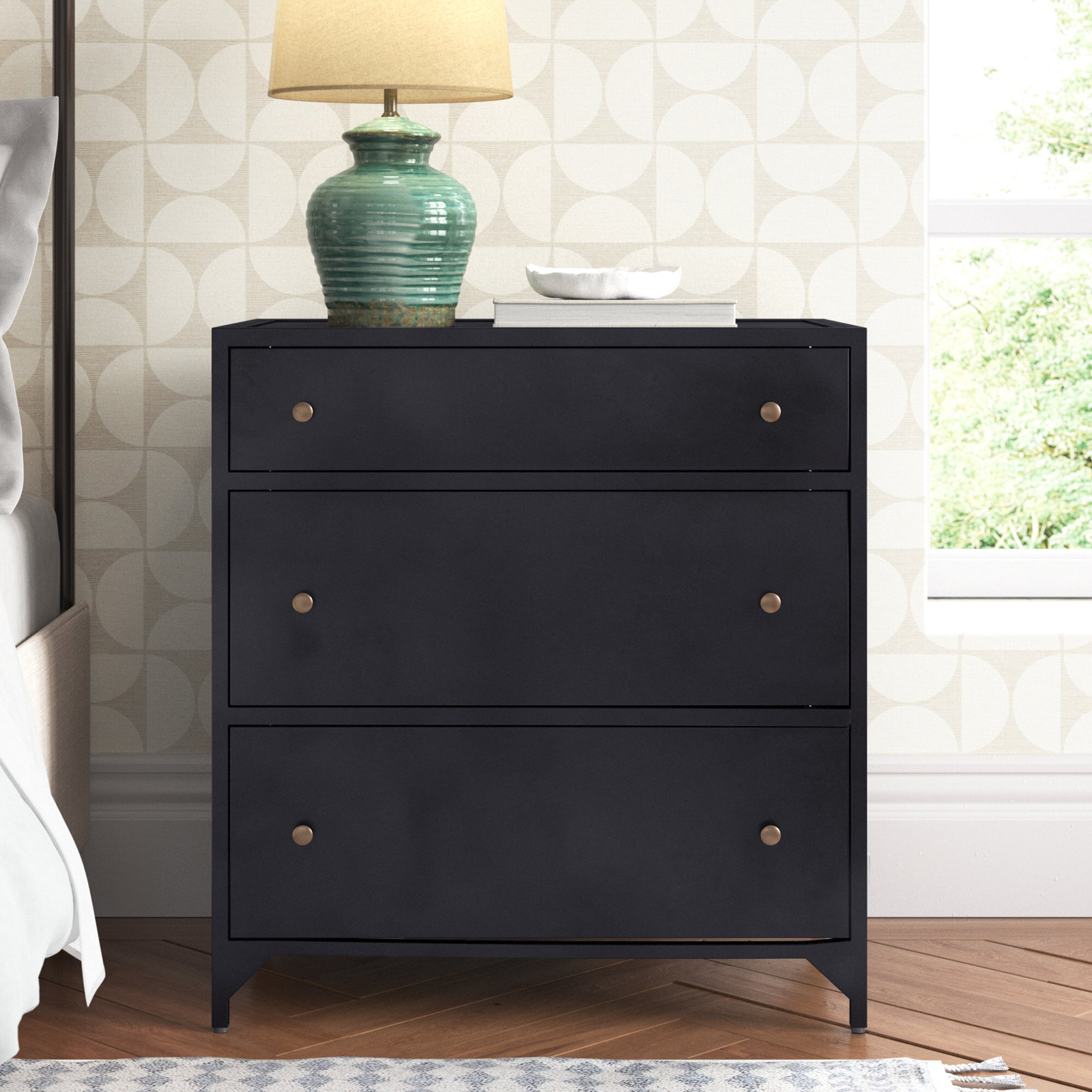 3-Drawer Iron Nightstand, Black
