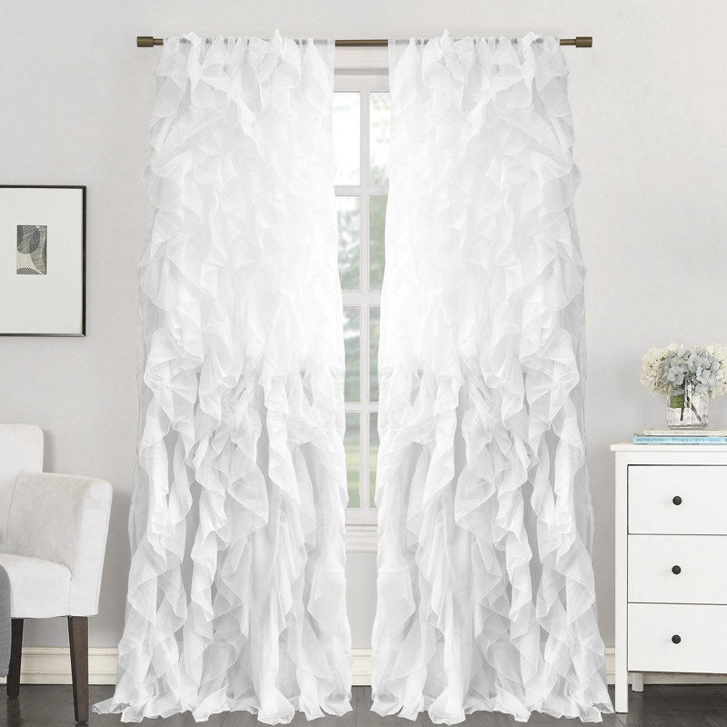 Panneau de rideau simple semi-diaphane avec passe-tringle Fulda, Blanc, l 50 po x L 84 po