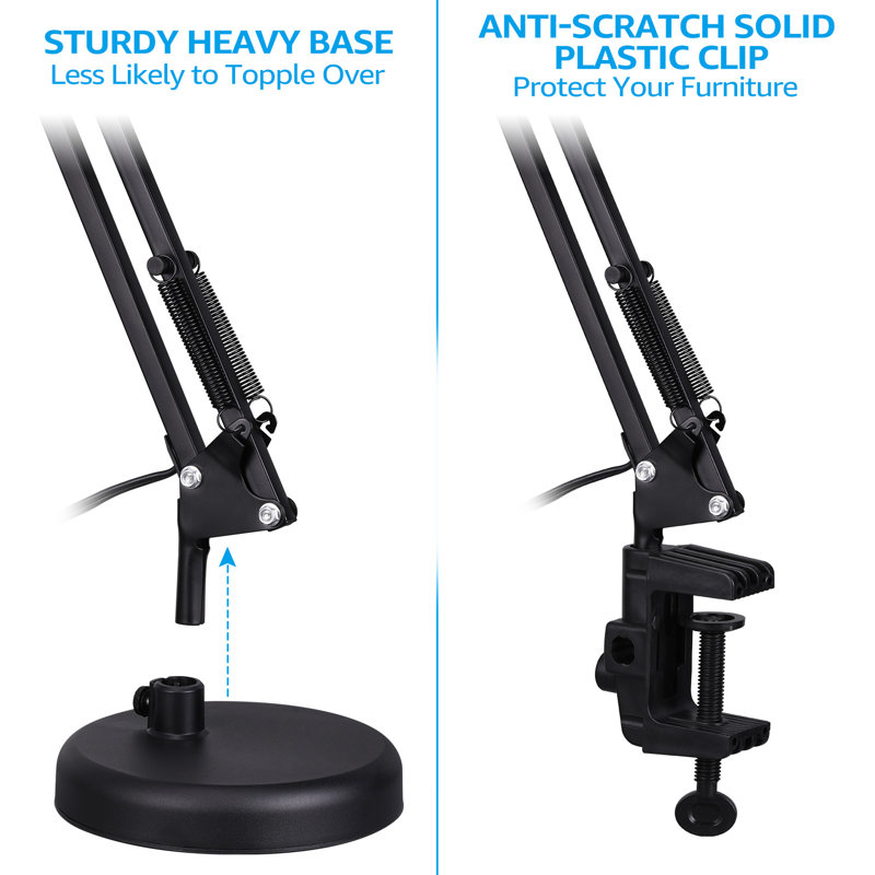 Adjustable Black Clip-On Lamp with Shelf, 40W