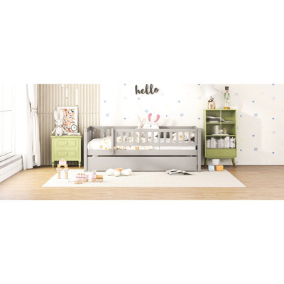 Lit de jour simple avec lit gigogne et garde-corps gris - Option de chambre à coucher moderne et confortable
