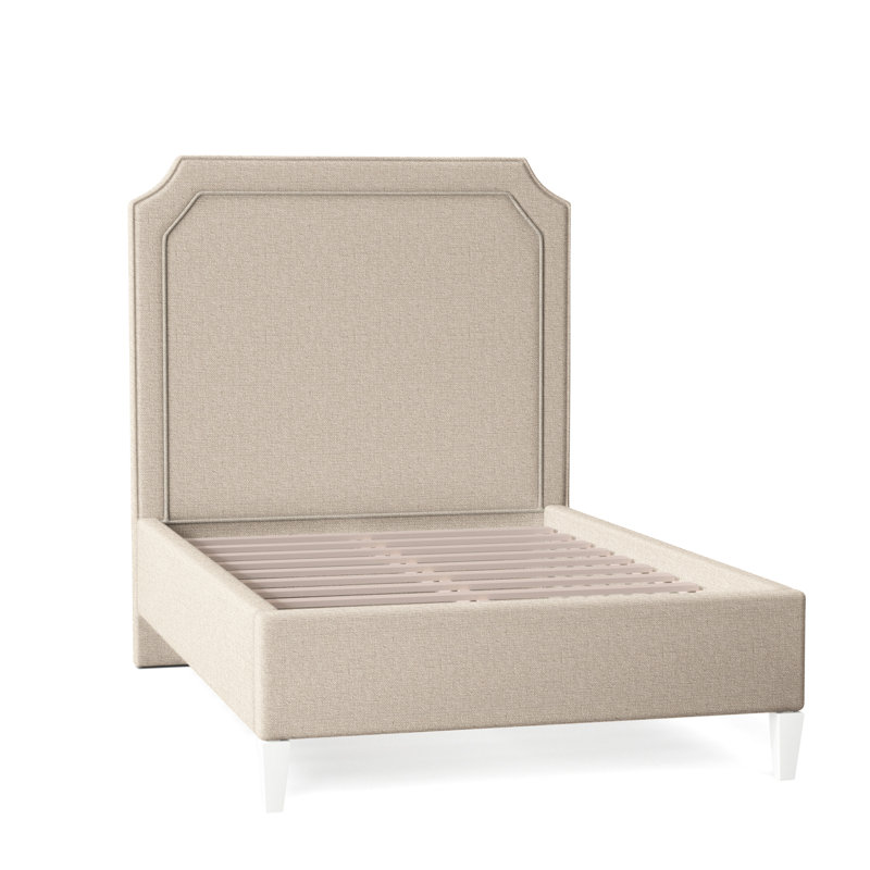 Chandler Low Profile Upholstered Bed, Queen, Light Blue Performance Fabric; 0851-55, Frost White Finish
