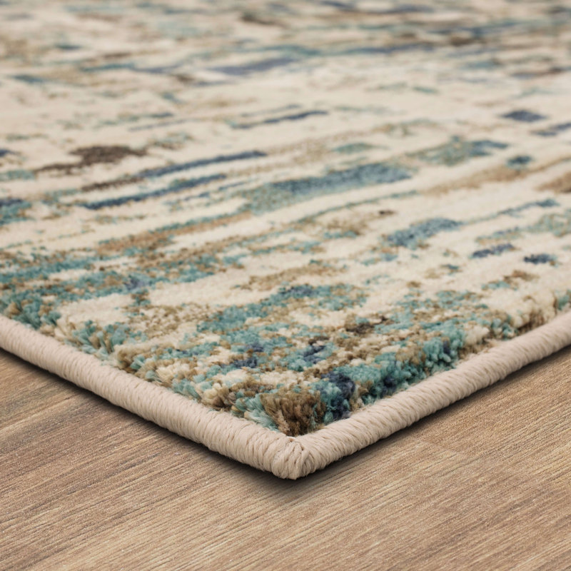 Abstract Lagoon & Taupe Easy-Care Runner Rug, 28" x 94"