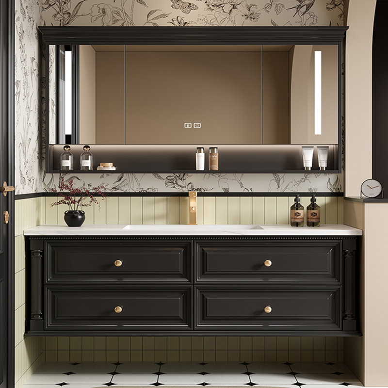 Armoire de salle de bain rétro américaine simple, 59", Noir